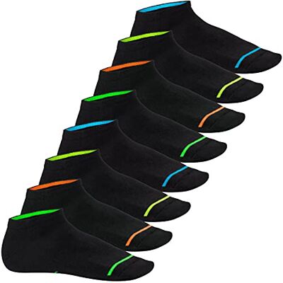 Footstar Pacote de 8 pares de meias de tornozelo, unissexo, de cor preta e néon, conforto superior, qualidade de Celodoro, Preto e néon Footstar Pacote de 8 pares de meias de tornozelo, unissexo, de cor preta e néon, conforto superior, qualidade de Celodoro, Preto e néon