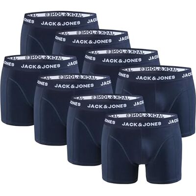 JACK & JONES Cuecas para homem Boxer pack de 8 – roupa interior de algodão e elastano, ajuste confortável, macias e respiráveis, básicas para o dia a dia, Azul Marinho JACK & JONES Cuecas para homem Boxer pack de 8 – roupa interior de algodão e elastano, ajuste confortável, macias e respiráveis, básicas para o dia a dia, Azul Marinho