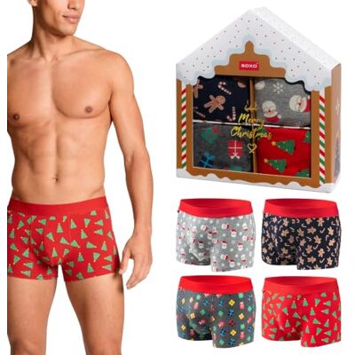 soxo Cuecas de Natal homem boxers algodão presentes originais homens 4 pares 3 tamanhos, multicolorido, L soxo Cuecas de Natal homem boxers algodão presentes originais homens 4 pares 3 tamanhos, multicolorido, L
