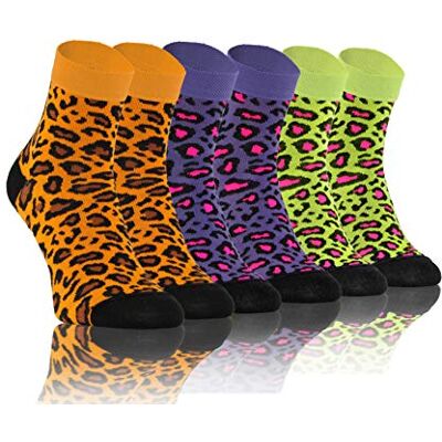 Sesto Senso Meias curtas 3 pares casuais divertido vistoso homem mulher, 3 Pacotes Leopardo Sesto Senso Meias curtas 3 pares casuais divertido vistoso homem mulher, 3 Pacotes Leopardo