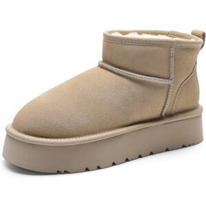 DREAM PAIRS Botas de neve de plataforma para mulher em camurça genuíno, mini botas resistentes à água, botas leves e estáveis antiderrapantes, Areia, 39 EU DREAM PAIRS Botas de neve de plataforma para mulher em camurça genuíno, mini botas resistentes à água, botas leves e estáveis antiderrapantes, Areia, 39 EU