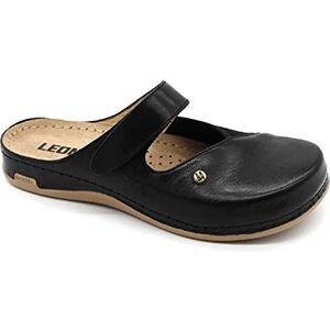 LEON 953 Tamancos sapatos sapatos de couro para mulher, Preto LEON 953 Tamancos sapatos sapatos de couro para mulher, Preto