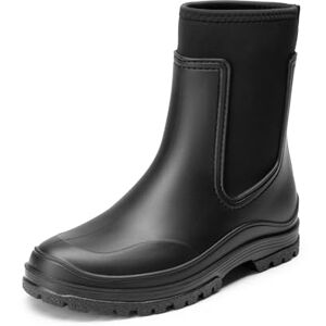 DREAM PAIRS Botas de Água para Mulher Chelsea Sapatos de Chuva Impermeáveis de Cano Médio Botas de PVC de Moda Flexíveis e Antiderrapantes, Preto DREAM PAIRS Botas de Água para Mulher Chelsea Sapatos de Chuva Impermeáveis de Cano Médio Botas de PVC de Moda Flexíveis e Antiderrapantes, Preto