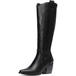 DREAM PAIRS Cowboy botas de cano alto para mulher de salto largo inverno de cano alto até ao joelho SDKB224W, Preto Pu, 41 UE DREAM PAIRS Cowboy botas de cano alto para mulher de salto largo inverno de cano alto até ao joelho SDKB224W, Preto Pu, 41 UE