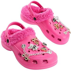 CityComfort Tamancos de inverno para menina com forro Sherpa, logs com encantos removíveis, sapatilhas para casa quentes para o frio (35 EU, rosa forte) CityComfort Tamancos de inverno para menina com forro Sherpa, logs com encantos removíveis, sapatilhas para casa quentes para o frio (35 EU, rosa forte)