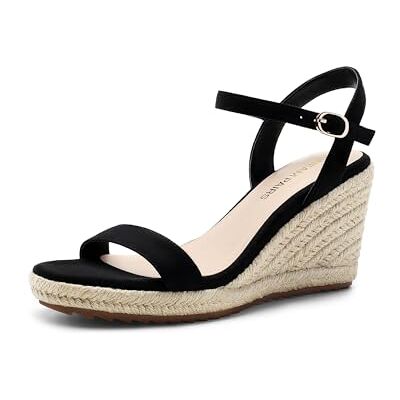 DREAM PAIRS Alpercatas de cunha para mulher, sandálias elegantes de verão com biqueira aberta e alça ajustável no tornozelo e palmilha macia DREAM PAIRS Alpercatas de cunha para mulher, sandálias elegantes de verão com biqueira aberta e alça ajustável no tornozelo e palmilha macia