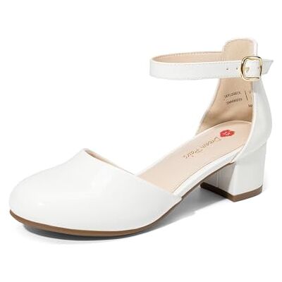 DREAM PAIRS Sapatos de vestir para meninas saltos fechados com alça no tornozelo para crianças pequenas e grandes festa de casamento e flores, Branco, 35 UE DREAM PAIRS Sapatos de vestir para meninas saltos fechados com alça no tornozelo para crianças pequenas e grandes festa de casamento e flores, Branco, 35 UE