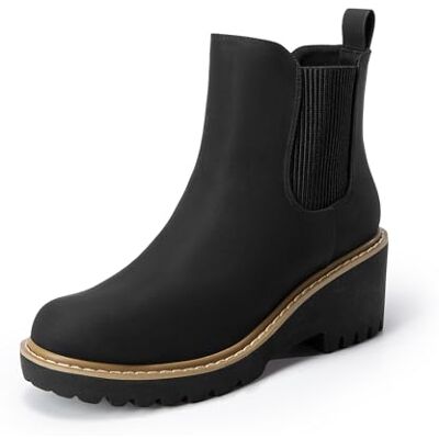 DREAM PAIRS Botas de camurça Chelsea de salto baixo para mulher, sapatos de plataforma com ponta redonda DREAM PAIRS Botas de camurça Chelsea de salto baixo para mulher, sapatos de plataforma com ponta redonda