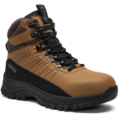 SPIEZ Botas de segurança para homem, leves com biqueira composta, sapatos de trabalho antiestáticos e impermeáveis, calçado de segurança desportivo castanho, tamanhos UE 39-46 SPIEZ Botas de segurança para homem, leves com biqueira composta, sapatos de trabalho antiestáticos e impermeáveis, calçado de segurança desportivo castanho, tamanhos UE 39-46