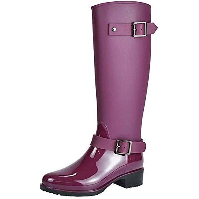 Jamron Mulher elegante neve chuva festival Wellies altos ajustável correia de fivela joelho alto fecho botas Wellington Jamron Mulher elegante neve chuva festival Wellies altos ajustável correia de fivela joelho alto fecho botas Wellington