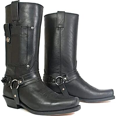 SIULAS Botas Western Cowboy Homens Botas Ponta Quadrada Couro PU Botas Vintage Couro Steampunk Cavaleiro Sapatos De Salto Baixo Mid Tube Rider Botas de Cavalo Motocicleta para Cos Props, Preto, 44 UE SIULAS Botas Western Cowboy Homens Botas Ponta Quadrada Couro PU Botas Vintage Couro Steampunk Cavaleiro Sapatos De Salto Baixo Mid Tube Rider Botas de Cavalo Motocicleta para Cos Props, Preto, 44 UE