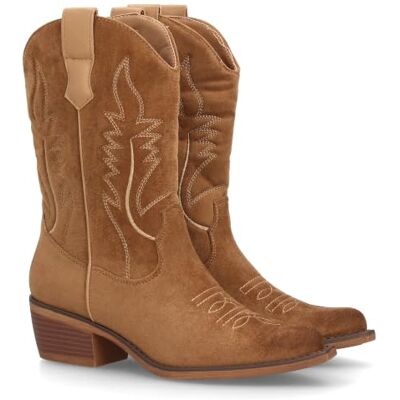 shoes&blues.es Botas Cowboy de mulher estilo Western com design limpo e elegante. Cana alta com costuras decorativas e fecho de correr, salto baixo, largo e confortável. Ideal outono inverno. shoes&blues.es Botas Cowboy de mulher estilo Western com design limpo e elegante. Cana alta com costuras decorativas e fecho de correr, salto baixo, largo e confortável. Ideal outono inverno.
