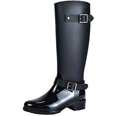 Jamron Mulher elegante neve chuva festival Wellies altos ajustável correia de fivela joelho alto fecho botas Wellington Jamron Mulher elegante neve chuva festival Wellies altos ajustável correia de fivela joelho alto fecho botas Wellington