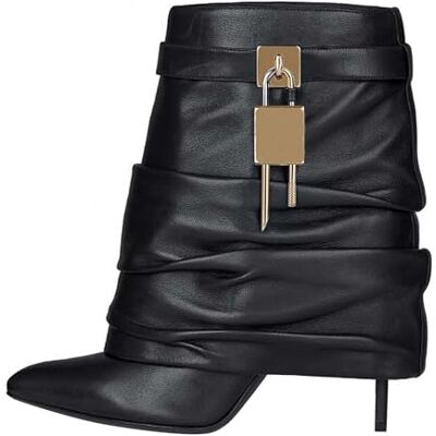 BAICAIBAI Botas de salto alto para mulher plissadas pontiagudas ponta agulha média panturrilha salto fino tamanho grande festa coctel vestido de noite botins de viagem BAICAIBAI Botas de salto alto para mulher plissadas pontiagudas ponta agulha média panturrilha salto fino tamanho grande festa coctel vestido de noite botins de viagem