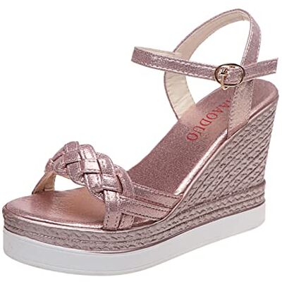 Ecoodisk Sandálias de cunha para mulher, sandálias de plataforma de verão, sapatos femininos, com fivela, sem atacadores, tecido de ponta aberta, para mulher, estilo casual Ecoodisk Sandálias de cunha para mulher, sandálias de plataforma de verão, sapatos femininos, com fivela, sem atacadores, tecido de ponta aberta, para mulher, estilo casual
