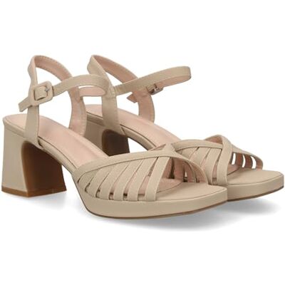 shoes&blues.es Sandália de salto largo com plataforma para mulher, salto e altura confortáveis, estrutura de várias tiras e fecho com pulseira ajustável de fivela no tornozelo. Ideal para eventos shoes&blues.es Sandália de salto largo com plataforma para mulher, salto e altura confortáveis, estrutura de várias tiras e fecho com pulseira ajustável de fivela no tornozelo. Ideal para eventos