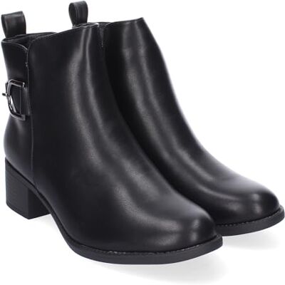shoes&blues.es Botas de salto para mulher, confortáveis e elegantes, com detalhes de fivela, ponta redonda e fecho de correr lateral, ideais para outono e inverno. shoes&blues.es Botas de salto para mulher, confortáveis e elegantes, com detalhes de fivela, ponta redonda e fecho de correr lateral, ideais para outono e inverno.