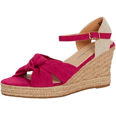 Lora Dora Sandálias de cunha com ponta aberta para mulher, alpercatas atadas com tiras de serapilheira, salto médio, alça no tornozelo, fivela ajustável, sapatos clássicos com palmilha de espuma viscoelástica Lora Dora Sandálias de cunha com ponta aberta para mulher, alpercatas atadas com tiras de serapilheira, salto médio, alça no tornozelo, fivela ajustável, sapatos clássicos com palmilha de espuma viscoelástica