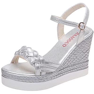 Ecoodisk Sandálias de cunha para mulher, sandálias de plataforma de verão, sapatos femininos, com fivela, sem atacadores, tecido de ponta aberta, para mulher, estilo casual Ecoodisk Sandálias de cunha para mulher, sandálias de plataforma de verão, sapatos femininos, com fivela, sem atacadores, tecido de ponta aberta, para mulher, estilo casual
