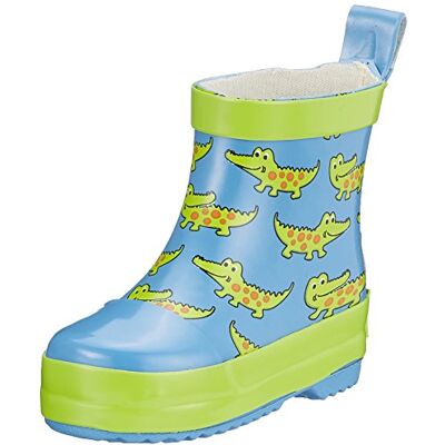 Playshoes Bota de água crocodilo, botas de borracha natural, unissexo para crianças, multicolorido (azul/verde), UE 25 Playshoes Bota de água crocodilo, botas de borracha natural, unissexo para crianças, multicolorido (azul/verde), UE 25