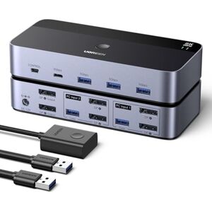UGREEN Switch KVM DisplayPort 2 entradas 2 saídas 8K60Hz 4K240Hz dois monitores interruptor com 4 portas USB 3A1C, 5 Gbps para teclado, rato disco rígido controlador de secretária cabos USB incluídos UGREEN Switch KVM DisplayPort 2 entradas 2 saídas 8K60Hz 4K240Hz dois monitores interruptor com 4 portas USB 3A1C, 5 Gbps para teclado, rato disco rígido controlador de secretária cabos USB incluídos