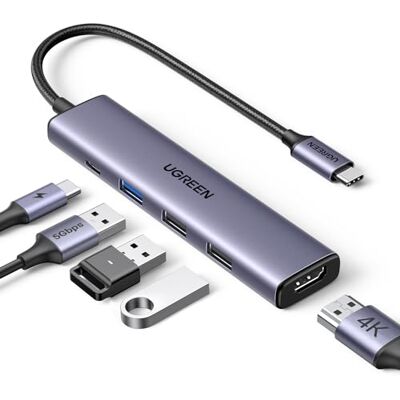 UGREEN Revodok 105 Hub USB C HDMI 4K Adaptador Tipo C 5 em 1 com 100W PD Carga Compatível com MacBook Pro Air M3 M2 M1, iPad, iPhone 17 Pro MAX Air, Galaxy S25 Ultra, Surface UGREEN Revodok 105 Hub USB C HDMI 4K Adaptador Tipo C 5 em 1 com 100W PD Carga Compatível com MacBook Pro Air M3 M2 M1, iPad, iPhone 17 Pro MAX Air, Galaxy S25 Ultra, Surface