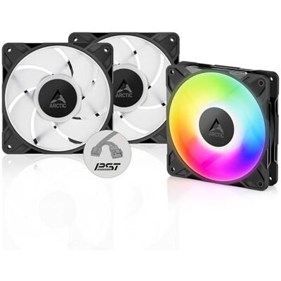 Arctic P12 Pro A-RGB (3 peças) potente ventilador de caixa PC premium, Case Fan PWM de 120 mm, divisor com cabo em Y, 600 a 3000 rpm, 0 rpm <5% PWM, 5 V digital RGB, rolamento fluidodinâmico, 4 Arctic P12 Pro A-RGB (3 peças) potente ventilador de caixa PC premium, Case Fan PWM de 120 mm, divisor com cabo em Y, 600 a 3000 rpm, 0 rpm <5% PWM, 5 V digital RGB, rolamento fluidodinâmico, 4