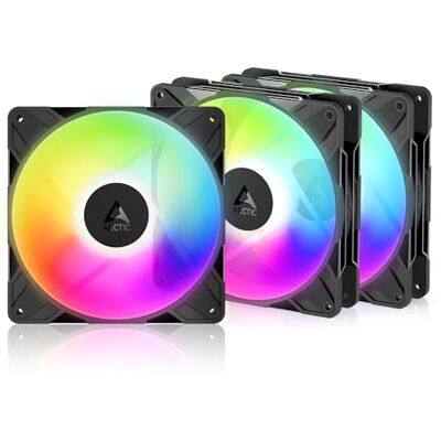 Arctic P14 Pro Reverse A-RGB – 3 Pack – 140 mm Ventilador Prémium com fluxo de ar inverso, Ventilador PWM com divisor de cabo em Y, 400-2650 rpm, 0 rpm <5% PWM, 5V Digital RGB, FDB, 4-Pin Preto Arctic P14 Pro Reverse A-RGB – 3 Pack – 140 mm Ventilador Prémium com fluxo de ar inverso, Ventilador PWM com divisor de cabo em Y, 400-2650 rpm, 0 rpm <5% PWM, 5V Digital RGB, FDB, 4-Pin Preto