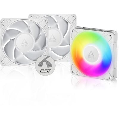 Arctic P12 Pro A-RGB (3 peças) potente ventilador de caixa PC premium, Case Fan PWM de 120 mm, cabo divisor Y, 600 a 3000 rpm, 0 rpm <5% PWM, 5 V digital RGB, 4 pinos, rolamento fluidodinâmico Branco Arctic P12 Pro A-RGB (3 peças) potente ventilador de caixa PC premium, Case Fan PWM de 120 mm, cabo divisor Y, 600 a 3000 rpm, 0 rpm <5% PWM, 5 V digital RGB, 4 pinos, rolamento fluidodinâmico Branco