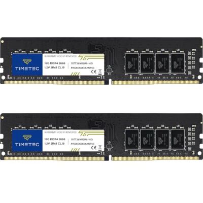 Timetec Premium 32GB Kit (2x16GB) DDR4 2666 MHz PC4-21300 sem ECC, sem buffer, 1,2 V CL19 2Rx8, Dual Rank, 288 pinos, UDIMM, módulo de memória RAM para desktop Timetec Premium 32GB Kit (2x16GB) DDR4 2666 MHz PC4-21300 sem ECC, sem buffer, 1,2 V CL19 2Rx8, Dual Rank, 288 pinos, UDIMM, módulo de memória RAM para desktop