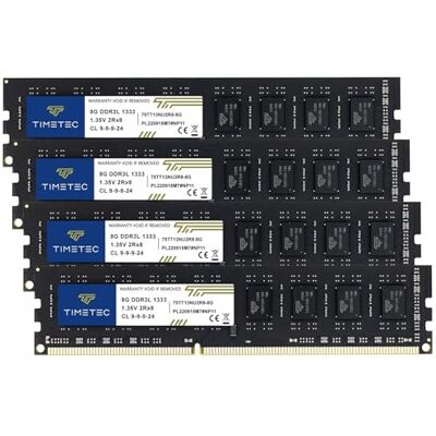 Timetec 32 GB Kit (4 x 8 GB) DDR3 / DDR3L 1333 MHz PC3-10600 Non-ECC Unbuffered 1,5 V / 1,35 V CL9 2Rx8 Dual Rank 240 Pin UDIMM memória RAM módulo para atualização para PC computador de Secretária Timetec 32 GB Kit (4 x 8 GB) DDR3 / DDR3L 1333 MHz PC3-10600 Non-ECC Unbuffered 1,5 V / 1,35 V CL9 2Rx8 Dual Rank 240 Pin UDIMM memória RAM módulo para atualização para PC computador de Secretária