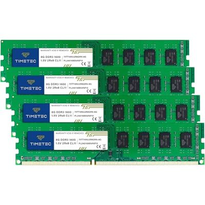 Timetec 32GB Kit(4x8GB) DDR3 1600 MHz (DDR3-1600) PC3-12800 (PC3-12800U) não ECC sem buffer 1.5 V CL11 2Rx8 Dual Rank 240 Pinos UDIMM memória RAM (SDRAM) para computador de mesa Timetec 32GB Kit(4x8GB) DDR3 1600 MHz (DDR3-1600) PC3-12800 (PC3-12800U) não ECC sem buffer 1.5 V CL11 2Rx8 Dual Rank 240 Pinos UDIMM memória RAM (SDRAM) para computador de mesa