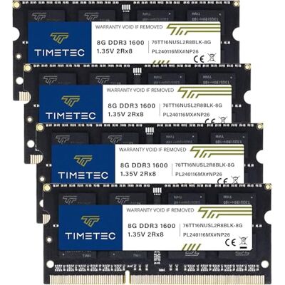 Timetec 32 GB kit (4 x 8 GB) DDR3 1600 MHz PC3-12800 sem buffer 1,35 V/1,5 V CL11 2Rx8 Dual Rank 204 Pinos SODIMM computador portátil PC computador RAM módulo atualização PCB preto Timetec 32 GB kit (4 x 8 GB) DDR3 1600 MHz PC3-12800 sem buffer 1,35 V/1,5 V CL11 2Rx8 Dual Rank 204 Pinos SODIMM computador portátil PC computador RAM módulo atualização PCB preto