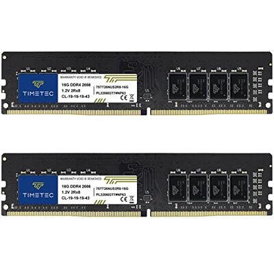 Timetec 32 GB (2 x 16 GB) DDR4 2666 MHz (PC4-2666V) PC4-21300 UDIMM – sem ECC, sem buffer, 288 pinos, 1,2 V CL19, memória RAM para computadores de mesa. Timetec 32 GB (2 x 16 GB) DDR4 2666 MHz (PC4-2666V) PC4-21300 UDIMM – sem ECC, sem buffer, 288 pinos, 1,2 V CL19, memória RAM para computadores de mesa.