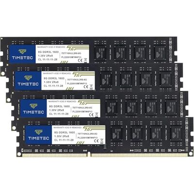 Timetec Premium 32 GB (4 x 8 GB) DDR3L/DDR3 1600 MHz (DDR3L-1600) PC3L-12800 / PC3-12800 sem ECC sem buffer 1,35 V/1,5 V CL11 2Rx8 Dual Rank 240 Pin U DIMM memória RAM para computador Timetec Premium 32 GB (4 x 8 GB) DDR3L/DDR3 1600 MHz (DDR3L-1600) PC3L-12800 / PC3-12800 sem ECC sem buffer 1,35 V/1,5 V CL11 2Rx8 Dual Rank 240 Pin U DIMM memória RAM para computador