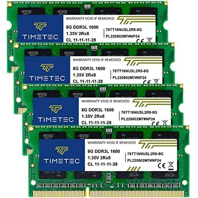 Timetec 32GB Kit (4x8GB) DDR3L/DDR3 1600 MHz PC3L-12800 / PC3-12800 Sem ECC Sem buffer 1,35 V/1,5 V CL11 2Rx8 Dual Rank 204 Pin SODIMM Memória RAM Módulo para Laptop Notebook PC (32GB Kit(4x8GB)) Timetec 32GB Kit (4x8GB) DDR3L/DDR3 1600 MHz PC3L-12800 / PC3-12800 Sem ECC Sem buffer 1,35 V/1,5 V CL11 2Rx8 Dual Rank 204 Pin SODIMM Memória RAM Módulo para Laptop Notebook PC (32GB Kit(4x8GB))