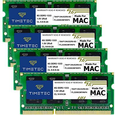 Timetec Kit de 32 GB (4 x 8 GB) Compatível com Apple DDR3 1333 MHz PC3-10600 CL9 para iMac (Meados de 2010 de 27 Polegadas, Meados de 2011 de 21,5/27 Polegadas) Módulo de Memória SODIMM Mac RAM Timetec Kit de 32 GB (4 x 8 GB) Compatível com Apple DDR3 1333 MHz PC3-10600 CL9 para iMac (Meados de 2010 de 27 Polegadas, Meados de 2011 de 21,5/27 Polegadas) Módulo de Memória SODIMM Mac RAM