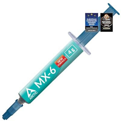 Arctic MX-6 (4 g) Pasta Térmica de Desempenho Ultimate para CPUs, Consolas, Placas Gráficas, Portáteis, Muito Alta condutividade térmica, Longa duração, Não condutiva, Não capacitiva Arctic MX-6 (4 g) Pasta Térmica de Desempenho Ultimate para CPUs, Consolas, Placas Gráficas, Portáteis, Muito Alta condutividade térmica, Longa duração, Não condutiva, Não capacitiva