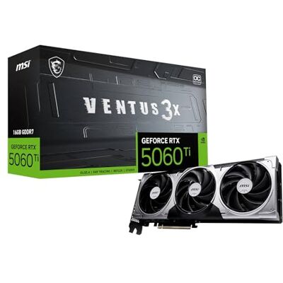 MSI GeForce RTX 5060 Ti 16G Ventus 3X OC Placa de vídeo, RTX 5060 Ti, 16 GB GDDR7 (28 Gbps/128 bits), PCIe 5.0 Design térmico com Triplo Ventilador (3 x TORX Fan 5.0) HDMI 2.1b, DisplayPort 2.1b 16GB GDDR7 (28 Gbps/128 bits), PCIe 5.0 Diseño térmico tri MSI GeForce RTX 5060 Ti 16G Ventus 3X OC Placa de vídeo, RTX 5060 Ti, 16 GB GDDR7 (28 Gbps/128 bits), PCIe 5.0 Design térmico com Triplo Ventilador (3 x TORX Fan 5.0) HDMI 2.1b, DisplayPort 2.1b 16GB GDDR7 (28 Gbps/128 bits), PCIe 5.0 Diseño térmico tri