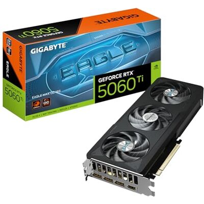 Gigabyte GeForce RTX 5060 Ti Eagle MAX OC 16G Placa Gráfica 16GB GDDR7, 128bit, PCI-E 5.0, Frequência do núcleo 2617MHz, 3 x DP, 1 x HDMI, NVIDIA DLSS 4, GV-N506TEAGLEMAX OC-16GD Gigabyte GeForce RTX 5060 Ti Eagle MAX OC 16G Placa Gráfica 16GB GDDR7, 128bit, PCI-E 5.0, Frequência do núcleo 2617MHz, 3 x DP, 1 x HDMI, NVIDIA DLSS 4, GV-N506TEAGLEMAX OC-16GD