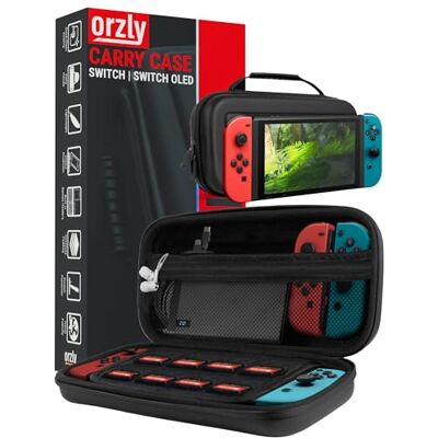 Orzly Estojo de transporte compatível com Switch OLED e consola Switch original estojo protetor de viagem portátil rígido com bolsos de armazenamento Orzly Estojo de transporte compatível com Switch OLED e consola Switch original estojo protetor de viagem portátil rígido com bolsos de armazenamento