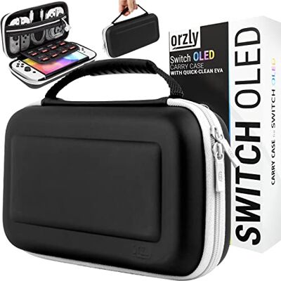 Orzly Capa de transporte para consola Nintendo Switch com acessórios e compartimento de armazenamento de jogos, capa fácil de limpar em caixa de presente, Preto Orzly Capa de transporte para consola Nintendo Switch com acessórios e compartimento de armazenamento de jogos, capa fácil de limpar em caixa de presente, Preto