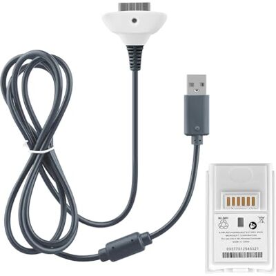 OSTENT Cabo carregador 2 em 1 bateria recarregável para Microsoft Xbox 360 controlo sem fios, cor branca OSTENT Cabo carregador 2 em 1 bateria recarregável para Microsoft Xbox 360 controlo sem fios, cor branca