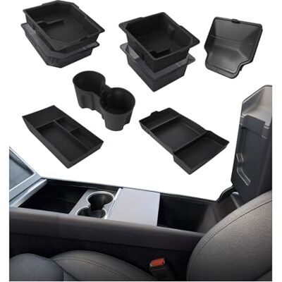 MMOBIEL Organizador de consola central para Tesla Model Y/YL Juniper 2025-2026 acessórios by 6 peças. Interior ABS e silicone, organizadores, bandejas, porta-copos, caixa de apoio de braços, antiderrapante MMOBIEL Organizador de consola central para Tesla Model Y/YL Juniper 2025-2026 acessórios by 6 peças. Interior ABS e silicone, organizadores, bandejas, porta-copos, caixa de apoio de braços, antiderrapante