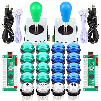 EG STARTS 2 peças de arcade LED para jogadores DIY codificador USB 2X Elipse oval Joystick de estilo 20 x botões de arcade LED para PC sistema de Windows Raspberry Pi MAME (azul e verde) EG STARTS 2 peças de arcade LED para jogadores DIY codificador USB 2X Elipse oval Joystick de estilo 20 x botões de arcade LED para PC sistema de Windows Raspberry Pi MAME (azul e verde)
