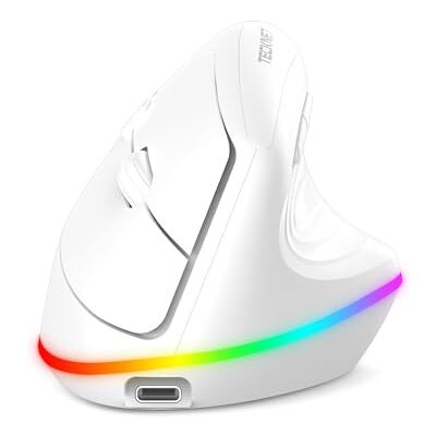 TECKNET Rato sem fios ergonómico, recarregável vertical sem fios, Bluetooth 2,4 GHz, rato silencioso, 4800 dpi ajustáveis, 6 botões, RGB, compatível com PC/Windows/Mac TECKNET Rato sem fios ergonómico, recarregável vertical sem fios, Bluetooth 2,4 GHz, rato silencioso, 4800 dpi ajustáveis, 6 botões, RGB, compatível com PC/Windows/Mac