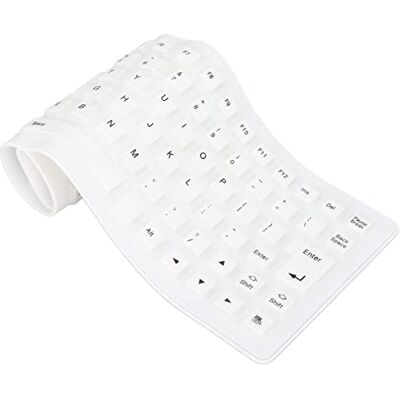 Topiky Teclado de silicone flexível e dobrável resistente à água com cabo USB, 85 teclas fino para jogos mudo, macio e silencioso rolo (branco) Topiky Teclado de silicone flexível e dobrável resistente à água com cabo USB, 85 teclas fino para jogos mudo, macio e silencioso rolo (branco)
