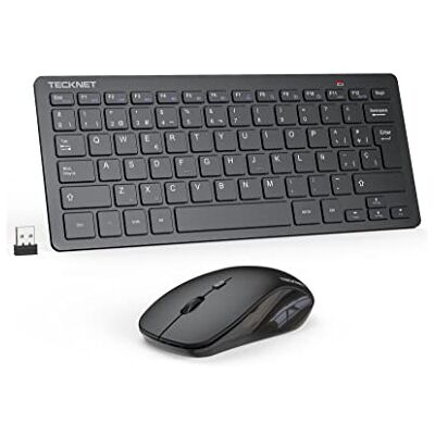 TECKNET Mini teclado e rato sem fios ultra fino (QWERTY espanhol) Bateria adequada duração, toque silencioso, conexão de 15 m, teclado portátil e rato per PC/Smart TV/computador TECKNET Mini teclado e rato sem fios ultra fino (QWERTY espanhol) Bateria adequada duração, toque silencioso, conexão de 15 m, teclado portátil e rato per PC/Smart TV/computador