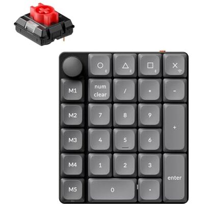 Keychron K0 MAX Teclado numérico sem fios Low-Profile, 27 teclas, 1000 Hz Polling Rate, sem fios programável, 2,4 GHz/Bluetooth 5.3/USB-C, Knob, intercambiável a quente, interruptor vermelho Keychron K0 MAX Teclado numérico sem fios Low-Profile, 27 teclas, 1000 Hz Polling Rate, sem fios programável, 2,4 GHz/Bluetooth 5.3/USB-C, Knob, intercambiável a quente, interruptor vermelho