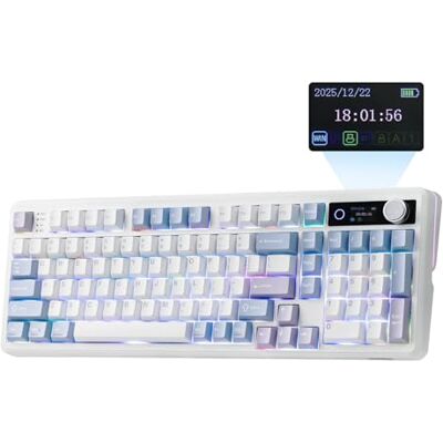 EPOMAKER TH99 Pro Teclado Gaming mecânico sem fios de 96% com ecrã Botão, 10000 mAh, 2,4 GHz/BT/USB, Hot-Swap, Driver personalizado, RGB, teclas PBT, Gasket, para PC/Mac, branco EPOMAKER TH99 Pro Teclado Gaming mecânico sem fios de 96% com ecrã Botão, 10000 mAh, 2,4 GHz/BT/USB, Hot-Swap, Driver personalizado, RGB, teclas PBT, Gasket, para PC/Mac, branco